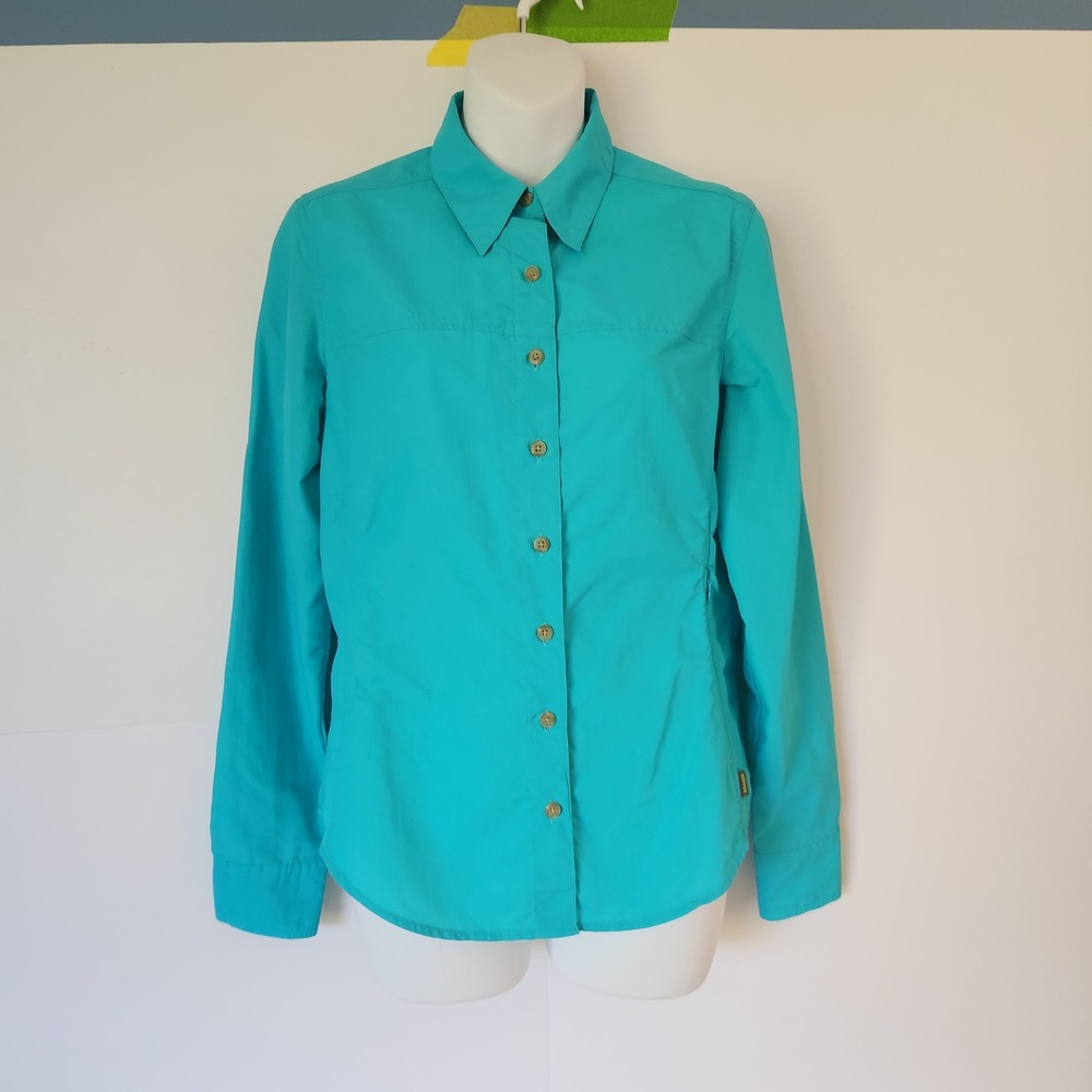 Koppen Womens Button Down Long Sleeve Shirt Insect Repellent Turquoise